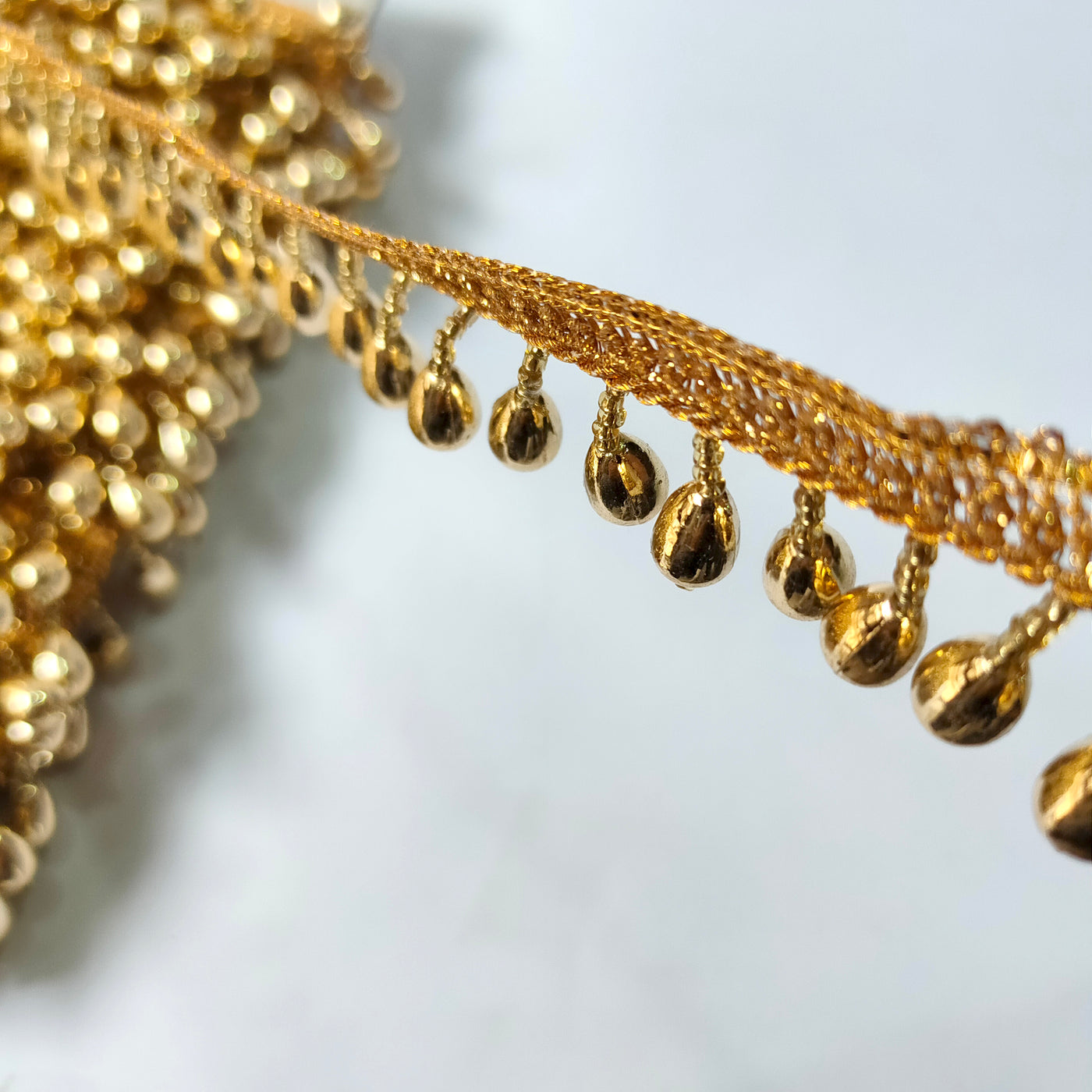 4 Yards - Shiny Gold Raindrop Suspended Beaded Trim 2.5cm Wide