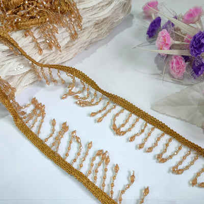 4 Yards - Champagne Gold Glass Crystal Latkan Trim 6 cm Wide