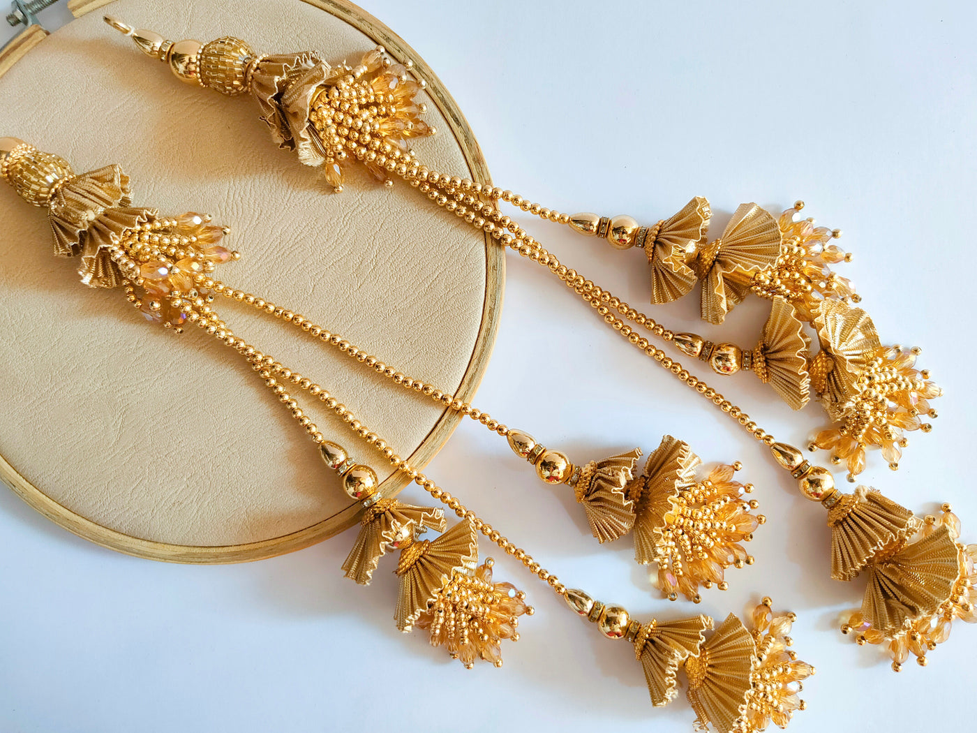 Champagne Gold Pearl & Crystal Multi String Hanging Latkan