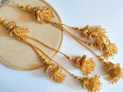 Champagne Gold Pearl & Crystal Multi String Hanging Latkan