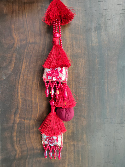 Dark Red Crystal & Pearl Thread Latkan - 1 Pair