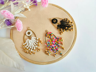 Set of 4 - Metallic Leaf Shaped Beaded Suspended Tassels 8x4 cm