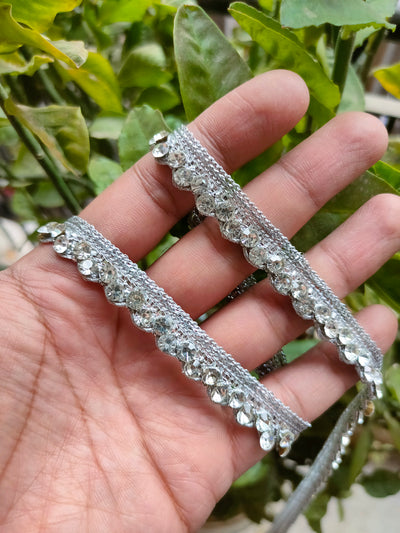9 Yards - Silver Zircon Embellished Gorgeous Lace Border
