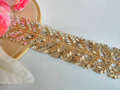 Gold Symmetric Arrow Design Mirror Cutwork Lace - 3 Yards Long