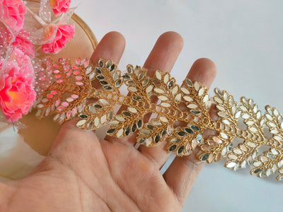 Gold Symmetric Arrow Design Mirror Cutwork Lace - 3 Yards Long