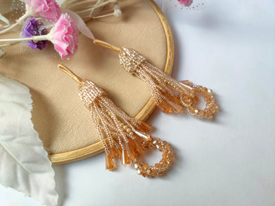 1 Pair Gold Crystal Cutdana & Pearl Multi String Hanging Tassel Latkan