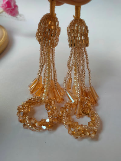 1 Pair Gold Crystal Cutdana & Pearl Multi String Hanging Tassel Latkan
