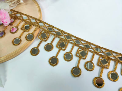 Dark Gold Symmetric Mirror Trim, Cutwork Suspended Lace - 3 Yards