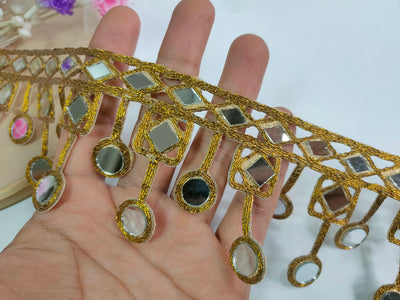 Dark Gold Symmetric Mirror Trim, Cutwork Suspended Lace - 3 Yards