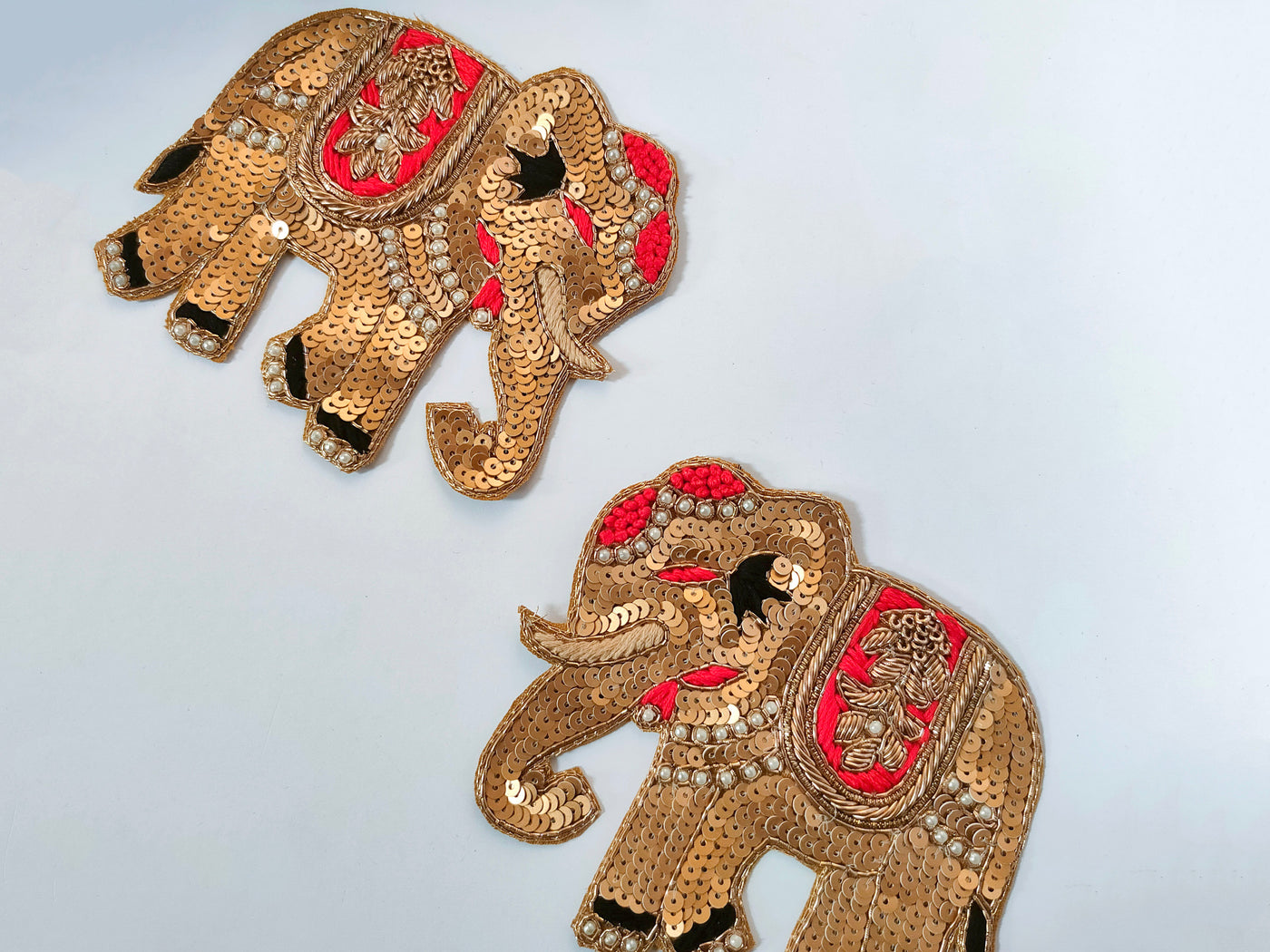 1 Pair - Golden Indian Sequin Embroidered Elephant Patch