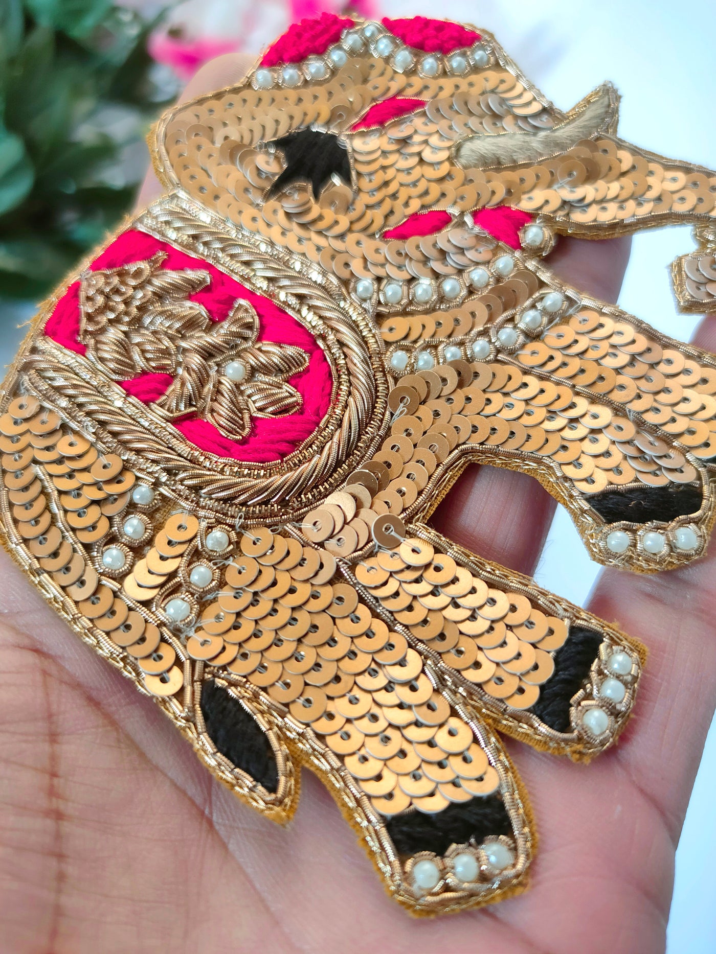 1 Pair - Golden Indian Sequin Embroidered Elephant Patch