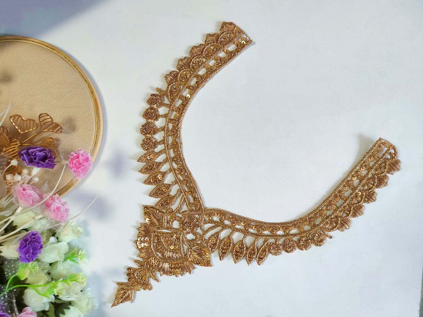 Golden Intricate Baroque Zardozi Neckline Patch with Sleeves