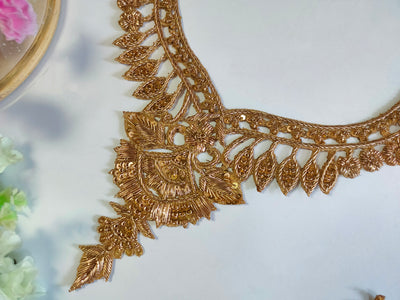 Golden Intricate Baroque Zardozi Neckline Patch with Sleeves