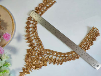 Golden Intricate Baroque Zardozi Neckline Patch with Sleeves