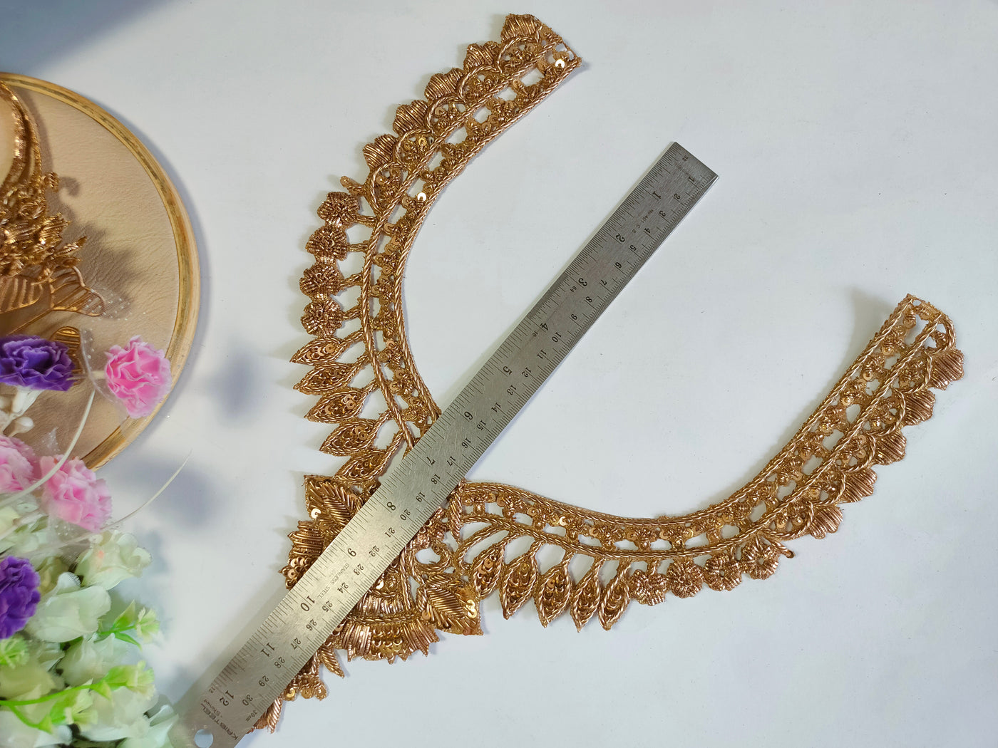 Golden Intricate Baroque Zardozi Neckline Patch with Sleeves