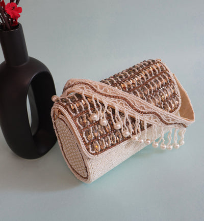 Exquisite White Indian Beaded Bridal Clutch Bag