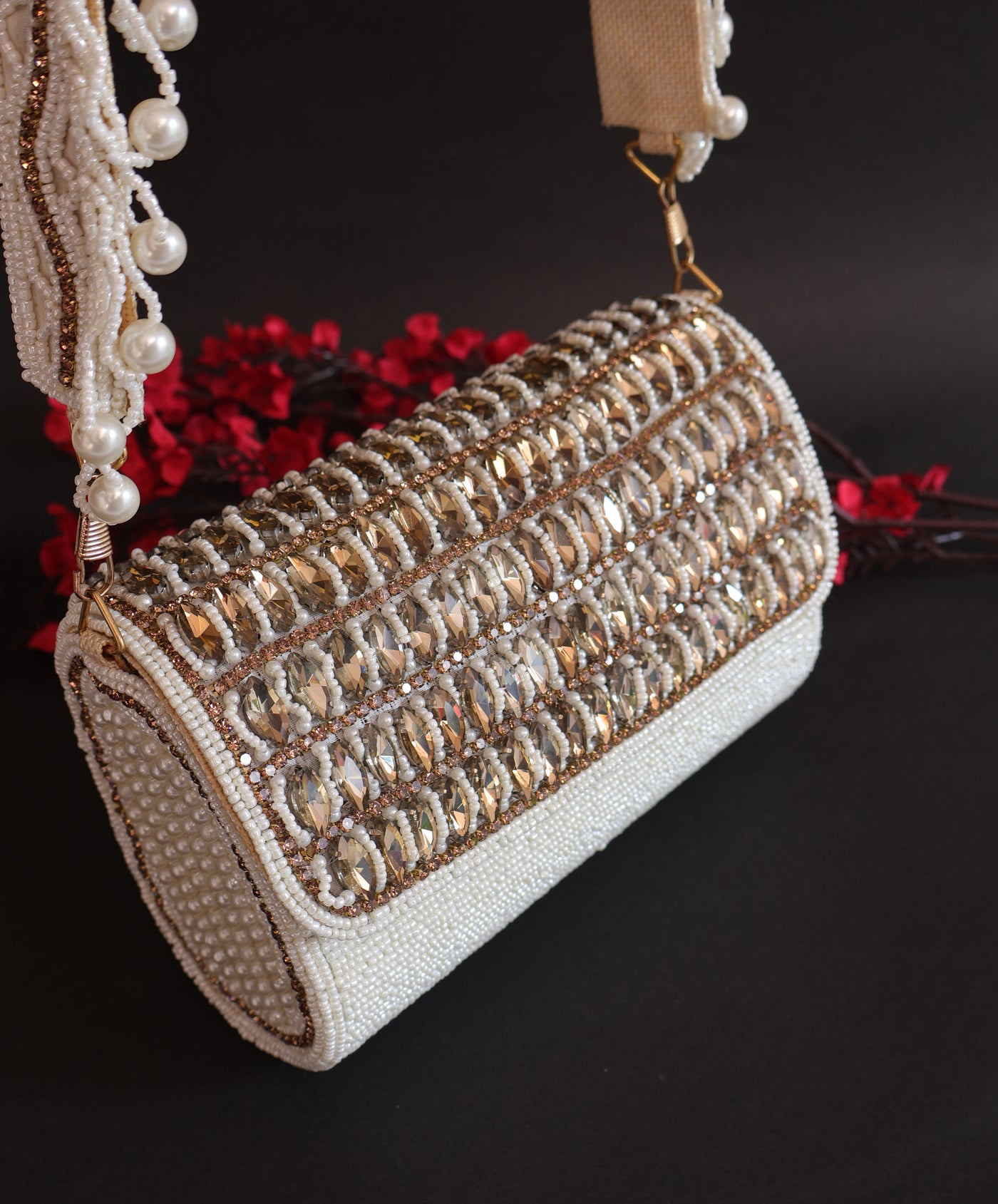Exquisite White Indian Beaded Bridal Clutch Bag