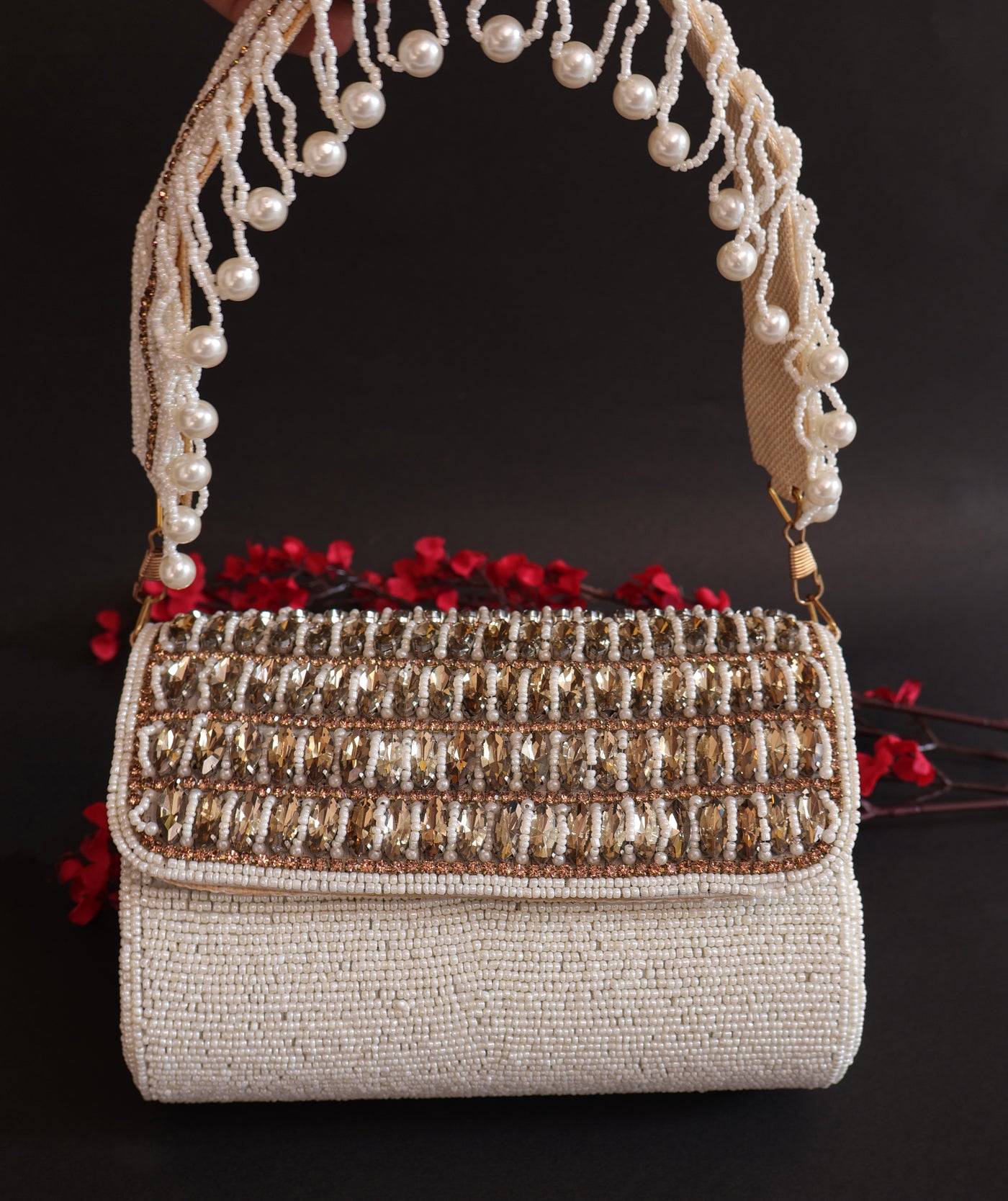 Exquisite White Indian Beaded Bridal Clutch Bag