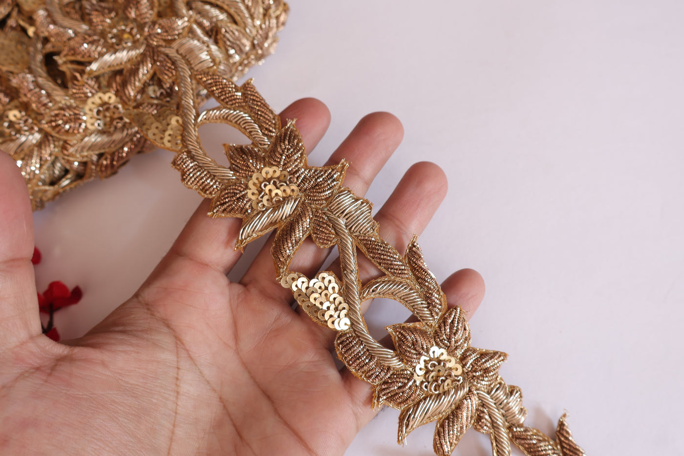 1 Yard - Antique Gold Hand Zardozi Premium Golden Trim