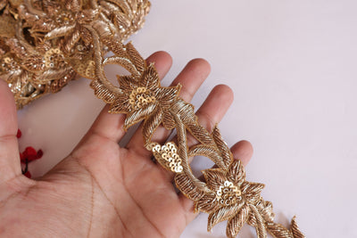1 Yard - Antique Gold Hand Zardozi Premium Golden Trim