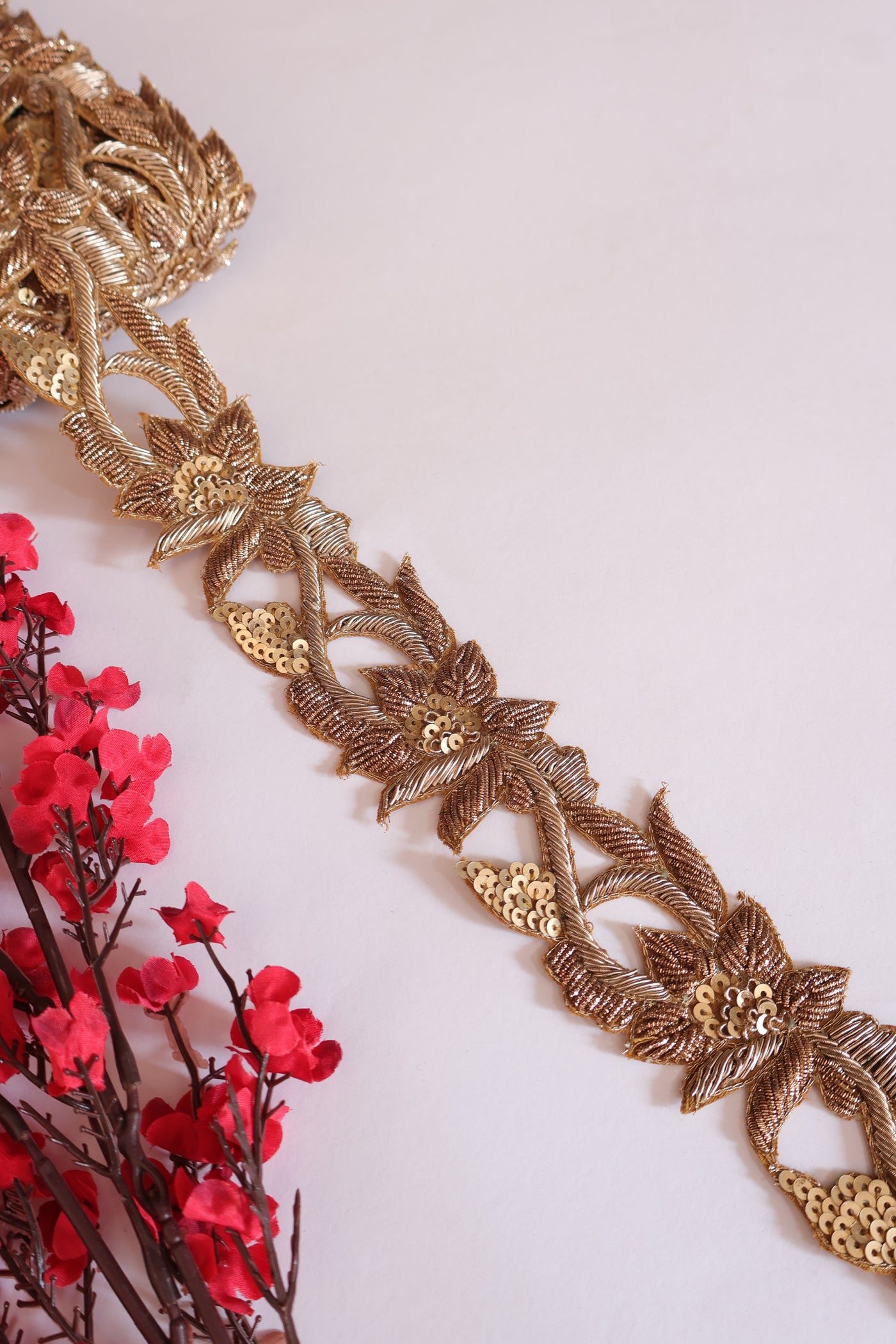 1 Yard - Antique Gold Hand Zardozi Premium Golden Trim