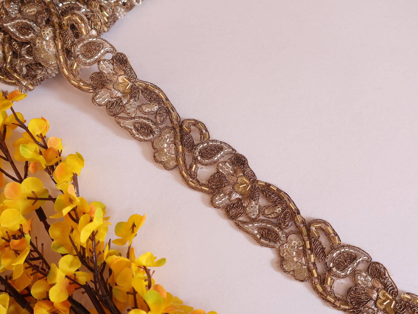 Dual Tone Gold Floral Vine Zari Lace Trim - 3 Yards