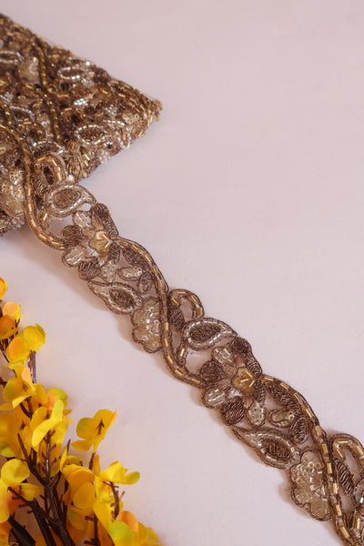 Dual Tone Gold Floral Vine Zari Lace Trim - 3 Yards