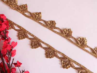 Exquisite Hand Zardozi Antique Gold Indian Zardozi Lace - 1 Yard