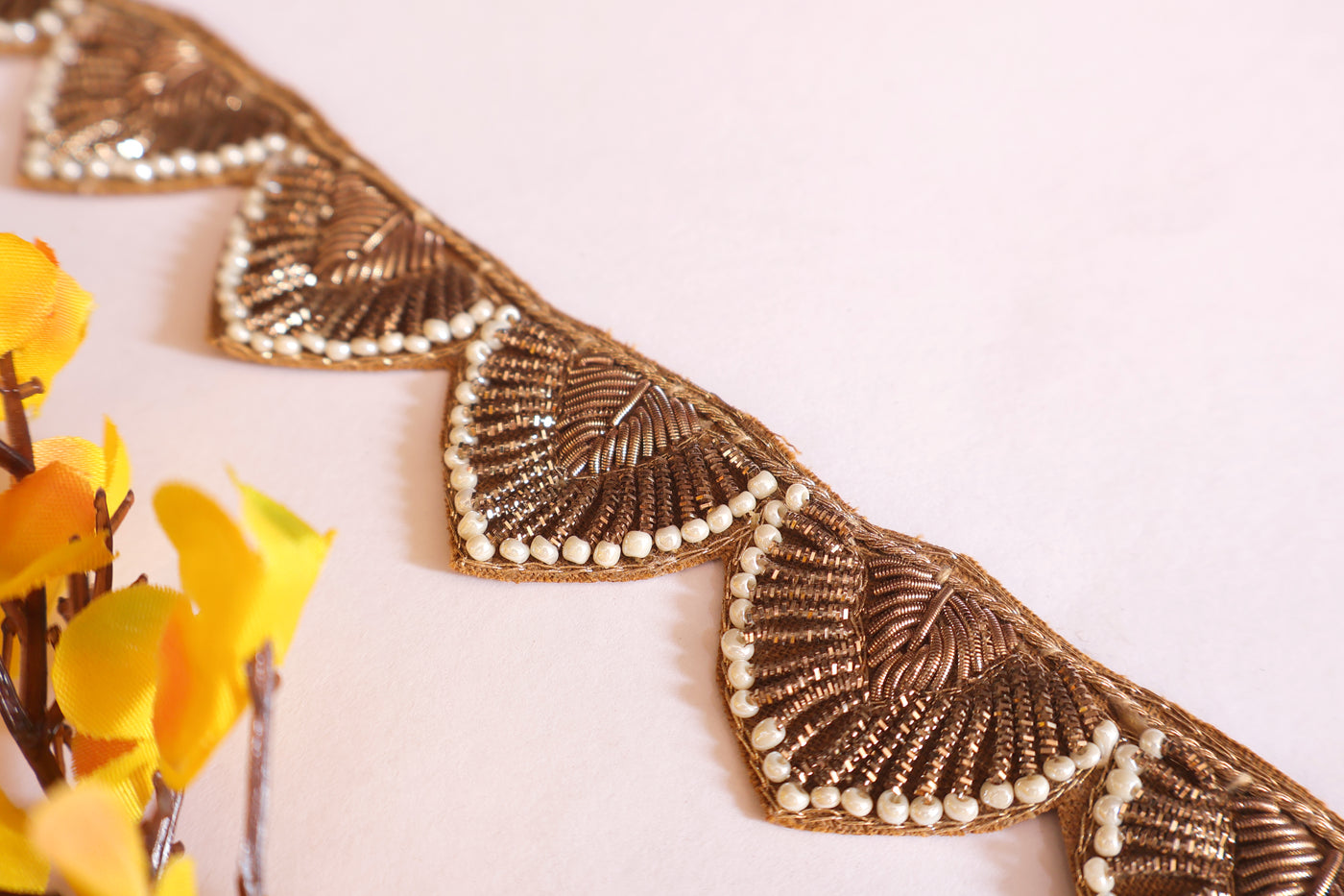 Scalloped Zardozi Antique Gold Indian Embroidered Trim - 1 Yard