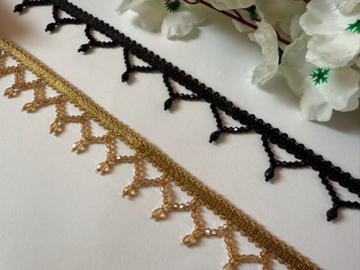 3 Yards - Golden/ Black Crystal Fringe Scallop trim