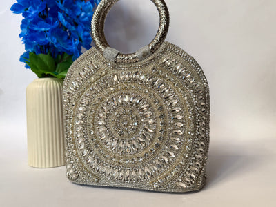 Luxury Silver Bridal Zircon Handbag, Indian Wedding Clutch