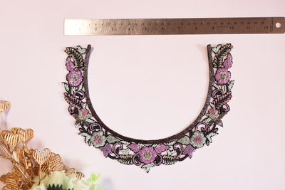 Beautiful Glass Beads Purple Neckline Patch with Sleeves