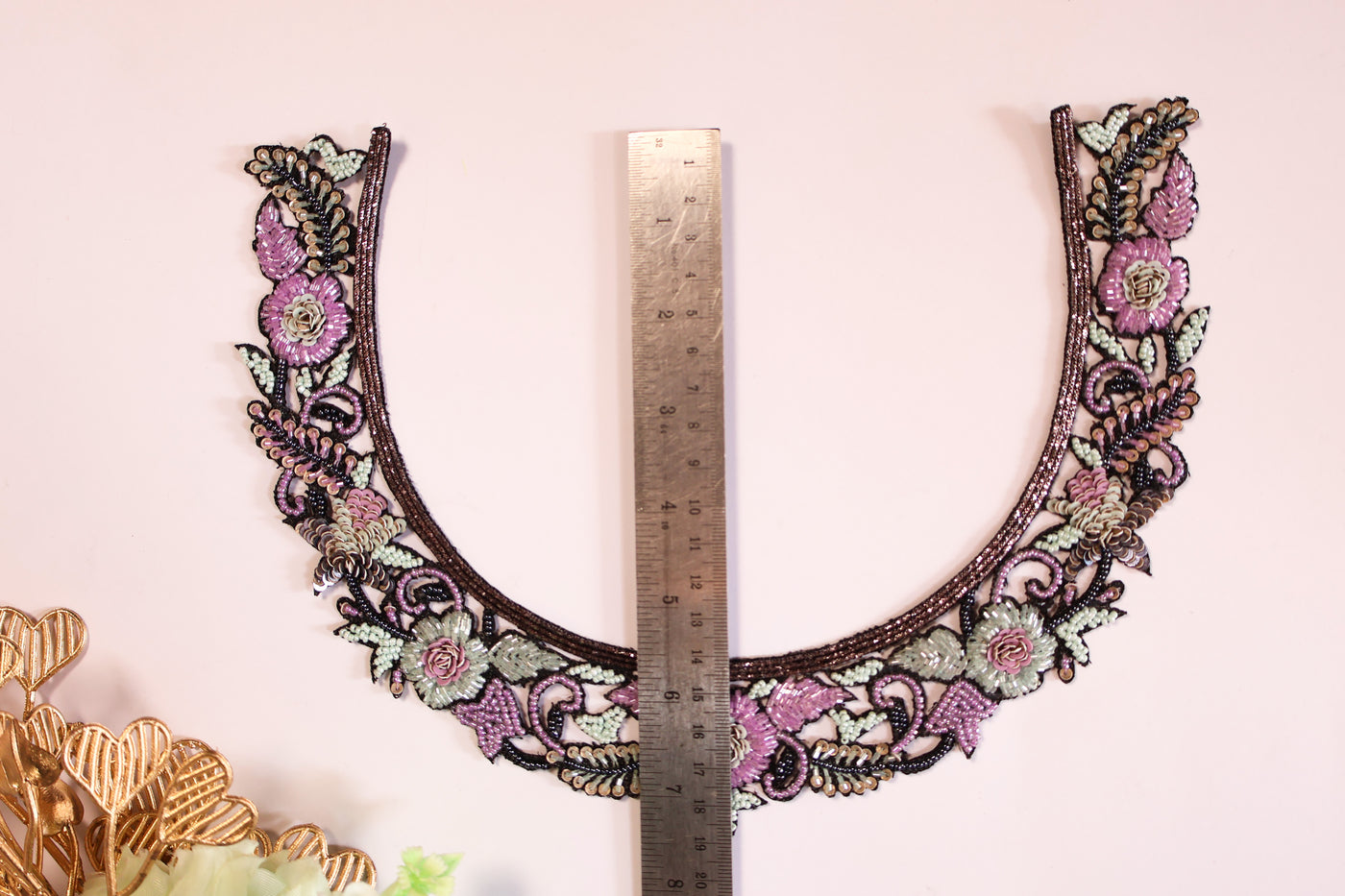 Beautiful Glass Beads Purple Neckline Patch with Sleeves