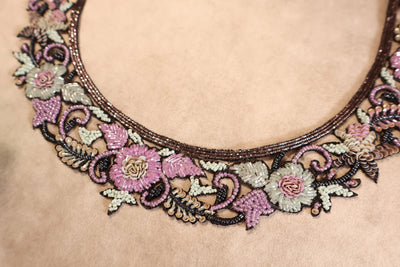 Beautiful Glass Beads Purple Neckline Patch with Sleeves