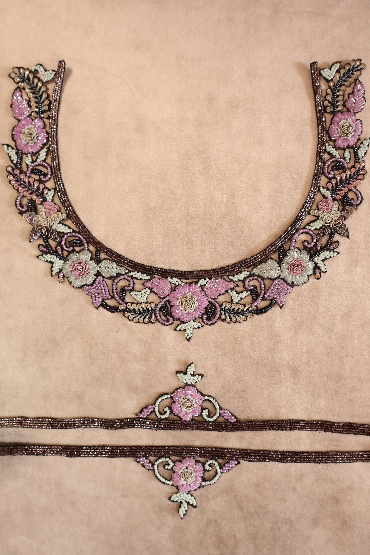 Beautiful Glass Beads Purple Neckline Patch with Sleeves