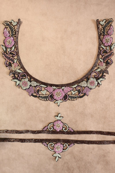 Beautiful Glass Beads Purple Neckline Patch with Sleeves