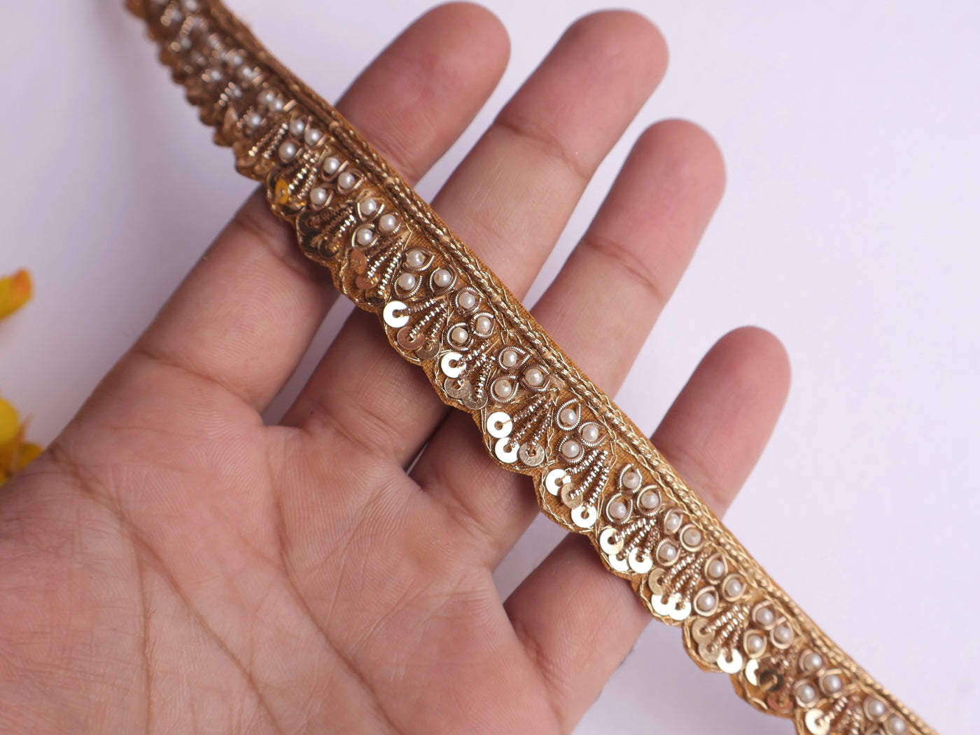 3 Yards - Narrow Zardozi Embroidery Golden Lace