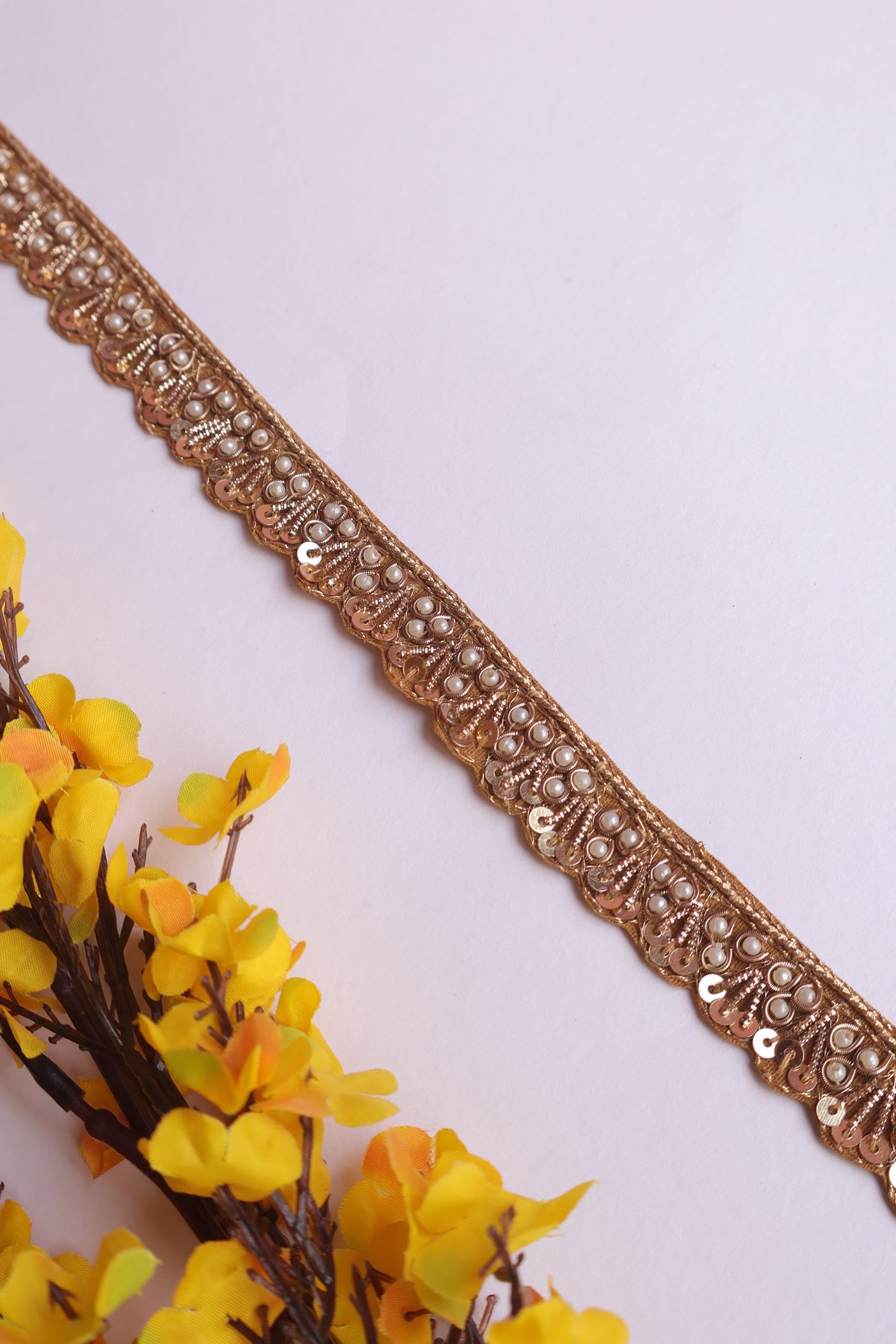 3 Yards - Narrow Zardozi Embroidery Golden Lace