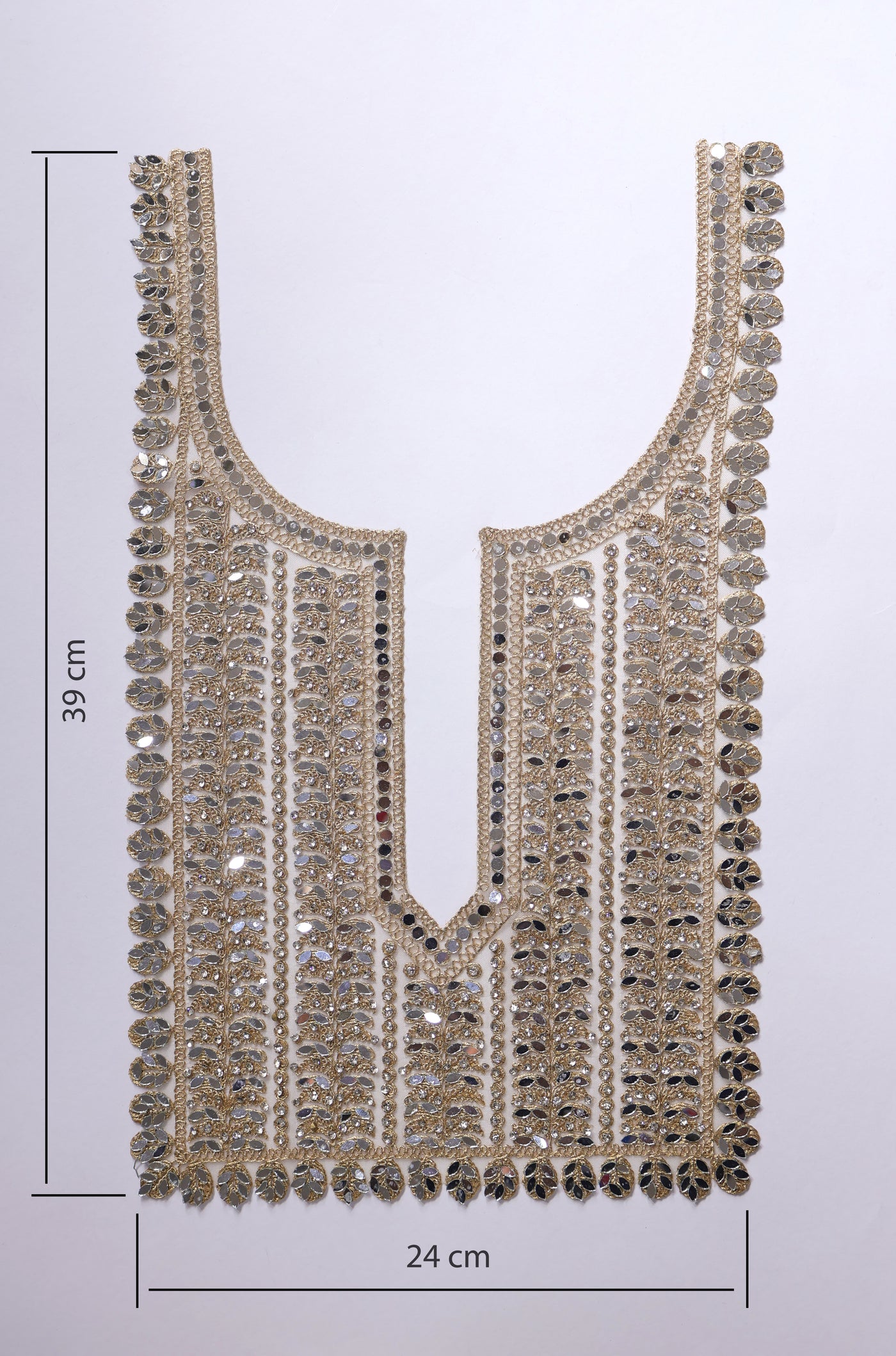 Rectangular Neckline Patch Embellished with Mirror & Zircon