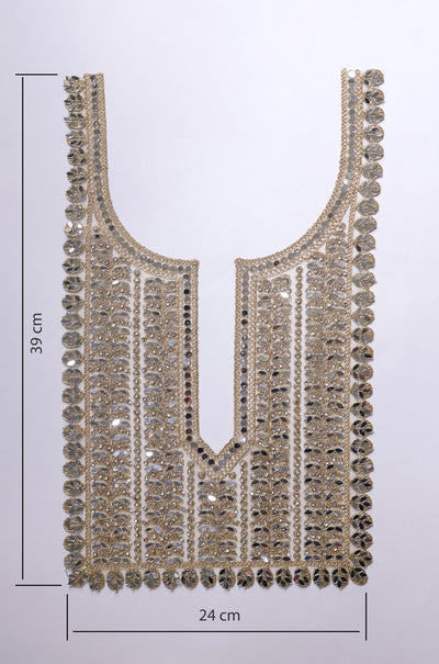 Rectangular Neckline Patch Embellished with Mirror & Zircon