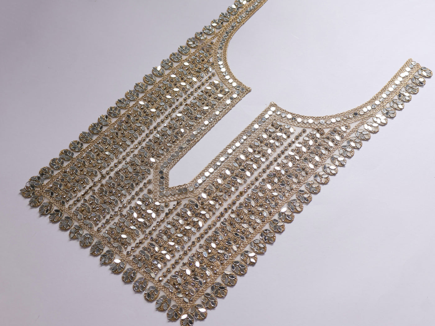 Rectangular Neckline Patch Embellished with Mirror & Zircon