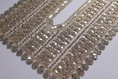 Rectangular Neckline Patch Embellished with Mirror & Zircon