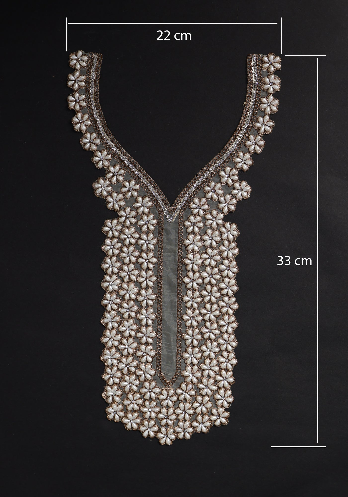 White Pearl Embellished Neckline Zari Sew On Patch