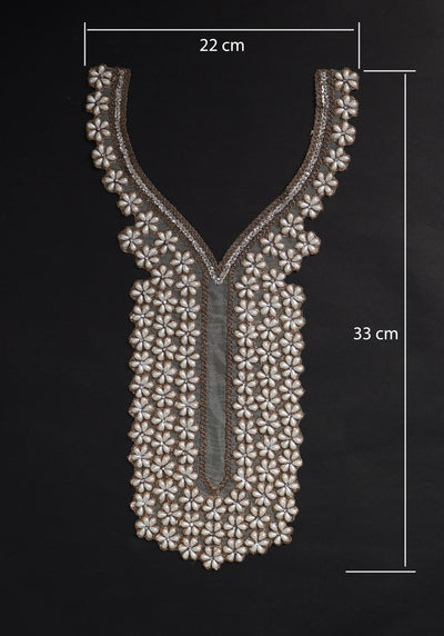 White Pearl Embellished Neckline Zari Sew On Patch
