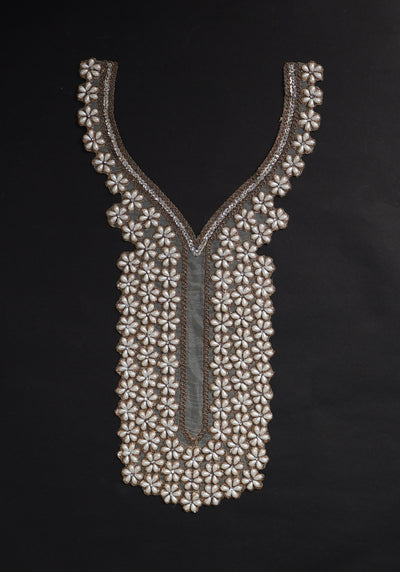 White Pearl Embellished Neckline Zari Sew On Patch