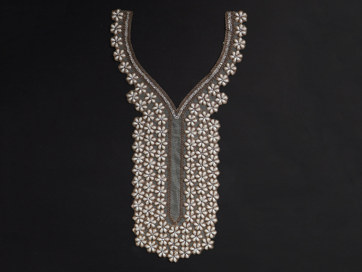 White Pearl Embellished Neckline Zari Sew On Patch