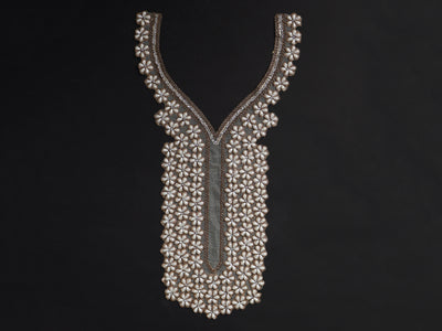 White Pearl Embellished Neckline Zari Sew On Patch