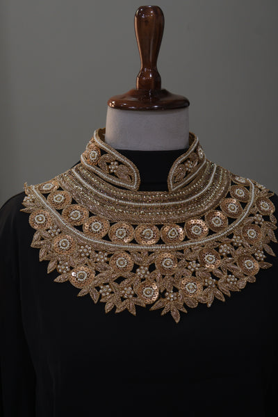 Antique Gold Baroque Embroidered Neckline Patch with Collar