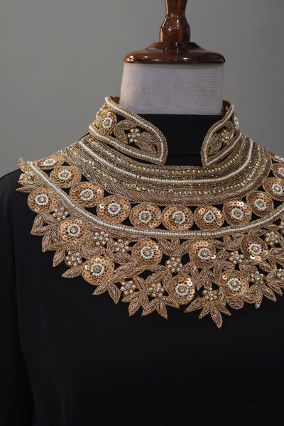 Antique Gold Baroque Embroidered Neckline Patch with Collar