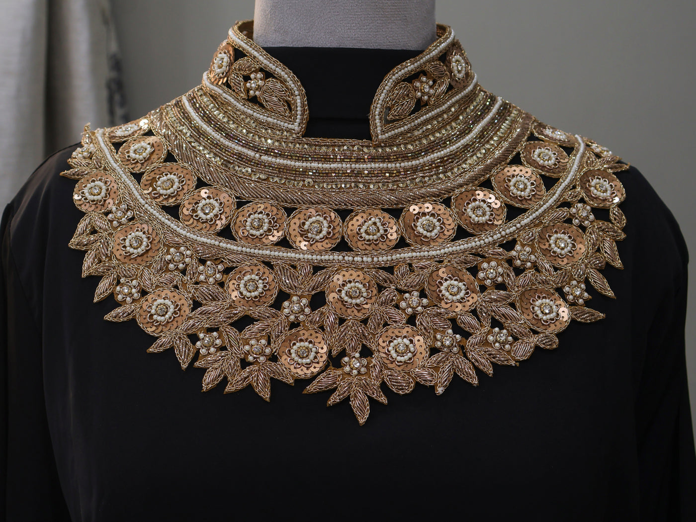 Antique Gold Baroque Embroidered Neckline Patch with Collar